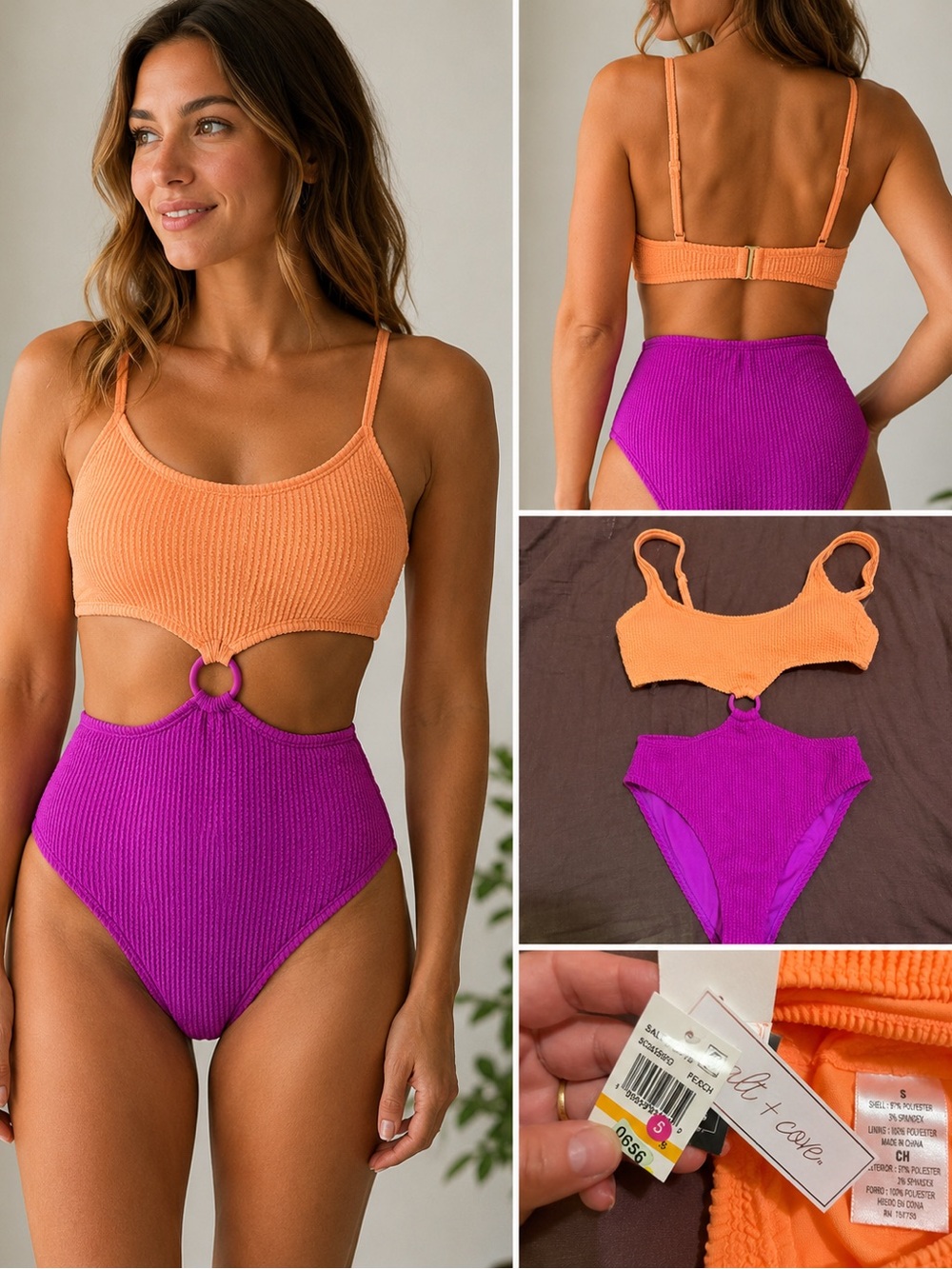 NWT Salt + Cove Orange and Fuchsia Ribbed Two-Piece Swim Set